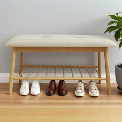 Produktbild von riess-ambiente Schuhbank ZEN-BO 90cm natur beige Bambus Regal gepolsterte Sitzbank mit Stauraum