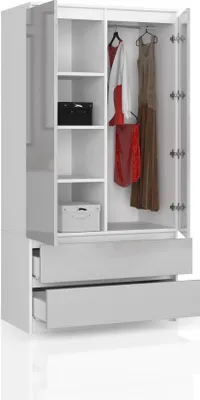Zdjęcie produktu dla BDW Szafa 2 drzwi, 4 półki, biały/szary, 180 x 90 x 51 cm