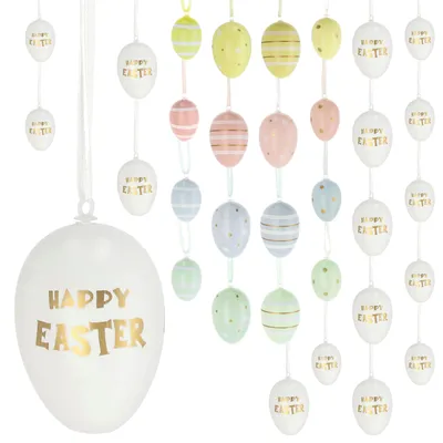 Produktbild von Ostereier mit Aufhänger 32er Set 4x6cm bunt Kunststoff Eier Dekoeier Kunststoffeier Ostern Osterdekoration Frühlingsdeko