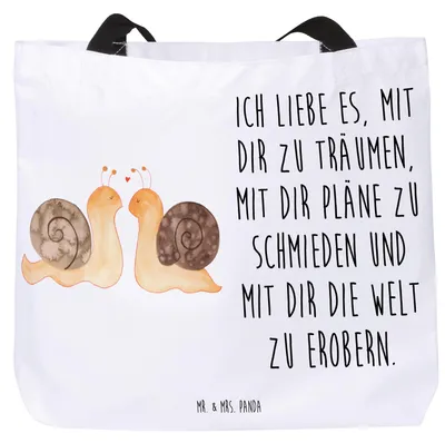 Produktbild von Mr. & Mrs. Panda Tote Bag Schnecken Liebe - Weiß - Geschenk, Zufrieden, Schultasche, Liebesgeschenk, Strandtasche, Reisetasche, Einkaufstasche, Paar, Gemeinsam, Träume