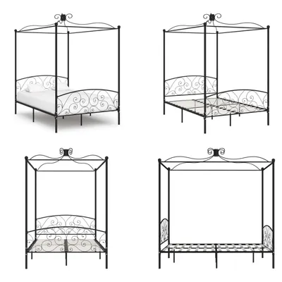 Zdjęcie produktu dla vidaXL Rama łóżka z baldachimem czarna metalowa 120 x 200 cm - Rama łóżka - Rama łóżka - Łóżko