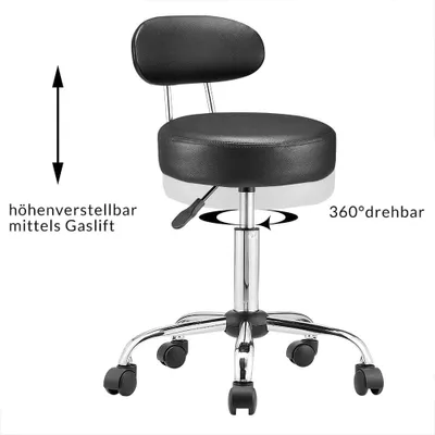 Image de Tabouret pivotant avec dossier, réglable, noir