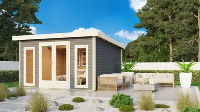 Produktbild von Karibu Gartenhaus Gerätehaus Radeburg 3 terragrau 369x369x229,5 cm