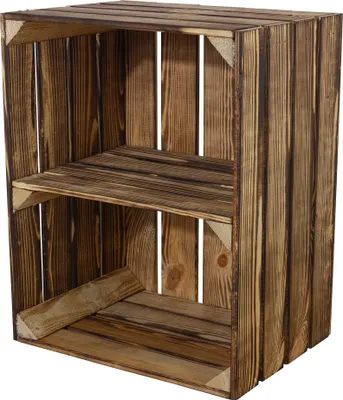 Produktbild von Schöne geflammte Regalkiste mit geflammten Mittelbrett quer 50x40x30cm