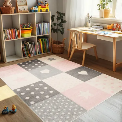 Obrázek produktu pro Mazovia Koberec Růžový Dětský Koberec Hvězdičky - Dětský pokoj - Nízký Fleece - Obdélník - Měkký - 80x150 cm