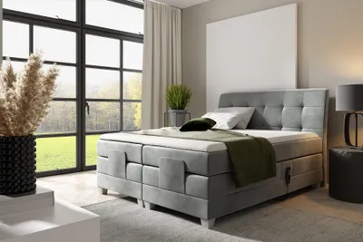 Produktbild von MEBLINI Boxspringbett Elektrisch Verstellbar - Gepolstert Doppelbett mit Matratzen und Toppers - Polsterbett - Bett mit Kopfteil - DANTE - 140x200 - H3/Grau Samt