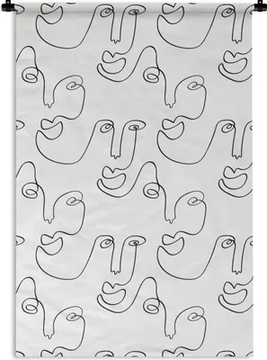 Produktbild von MuchoWow® Wandteppich Wandbehang Strichzeichnungen - Gesicht - Muster 90x135 cm Tapisserie Dekoration Wandtuch - Baumwolle - Wandskulptur