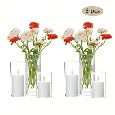 Produktbild von 6-teiliges Glasvasen-Set transparent, Tischdeko & Blumenvasen ,Dekoflasche für Hochzeit, Wohnzimmer, Schlafzimmer, Esszimmer