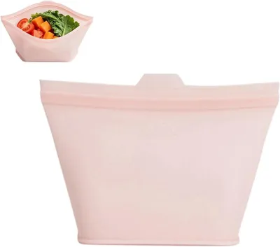 Image de Sacs de congélation - Sachets hermétiques - Pour congeler les aliments - En silicone réutilisable - 500 ml - Rose clair