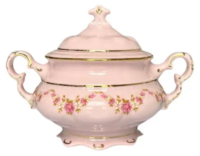 Obrázek produktu pro Cukřenka 2 ucha, růžový porcelán, růžičky, 350 ml, Leander