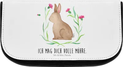 Produktbild von Mr. & Mrs. Panda Kulturbeutel Hase Sitzen - Weiß - Geschenk, Kaninchen, Ostergrüße, Ostern, Liebe, kosmetiktäschchen, Waschbeutel, kulturtäschchen, Necessaire, Frohe