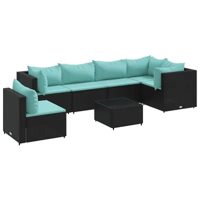 Produktbild von 7-tlg. Garten-Lounge-Set mit Kissen Schwarz Poly Rattan