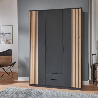 Produktbild von Kleiderschrank 135cm, graphit mit Eiche, LAZISE-43