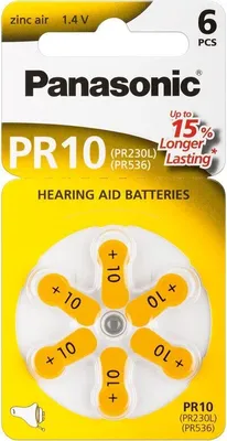 Produktbild von Panasonic PR10 Hörgerätebatterien PR-10/6LB, Hörgerätezellen Zink Air 6er Rad