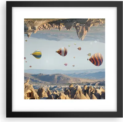 Produktbild von Gerahmtes Poster - Schwarzer Rahmen - Surrealismus Flug Luftballons - 30x30 cm - Wand Bild - Wanddeko - Wandbilder - Kunstposter - Wandposter - Bilderrahmen - Bilder - Kunstdruck - P2BAC30x30-4454