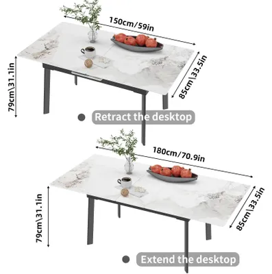 Image de Table de salle à manger en pierre frittée, pour 8 à 10 personnes, extensible, dimensions 180 cm, idéale pour Noël, avec structure en métal