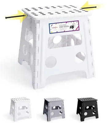 Productafbeelding van 33 cm opstapkruk, inklapbaar, wit, opvouwbare kruk, draagbare klapstoel, voetenbank, vouwkruk, tot 136 kg, voor volwassenen