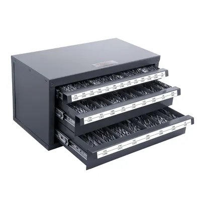 Obrázek produktu pro VEVOR skříňka s dávkovačem vrtáků, skříňka s organizérem vrtáků se třemi zásuvkami pro 1/16 až 1/2 palce, ocelová skříňka s organizérem vrtáků se štítky, stohovatelný zásobník na vrtáky pro skladování