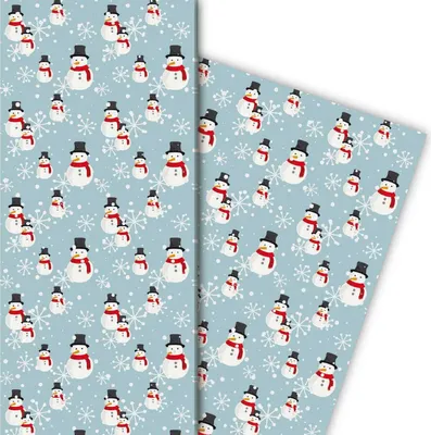 Produktbild von Winter Geschenkpapier mit Schneemann, hellblau - G4790, 32 x 48cm
