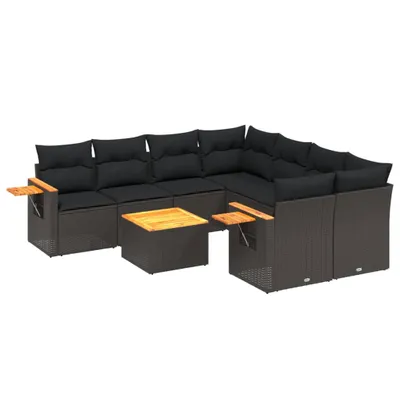 Produktbild von vidaXL 9-tlg. Garten-Sofagarnitur mit Kissen Schwarz Poly Rattan