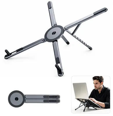 Produktbild von 3-in-1 Laptopständer verstellbar, Tablet Halterung und Handyhalter aus Aluminium, faltbarer ergonomischer Ständer für MacBook, iPad und Smartphone