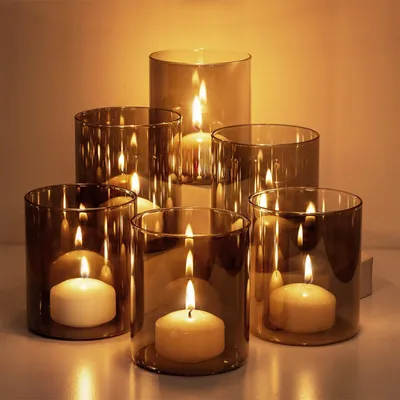 Zdjęcie produktu dla Omgoods - Zestaw 6 czarnych lampionów - szklane świeczniki do dekoracji stołu