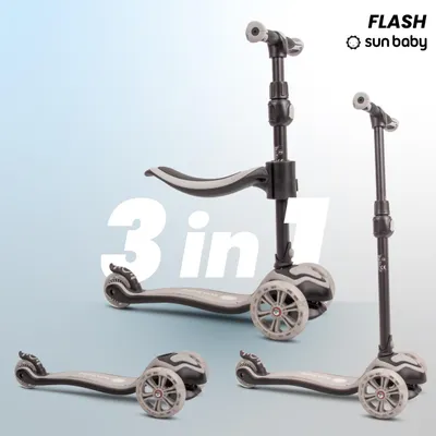 Produktbild von Kinder Roller Kinderscooter Dreiradscooter mit LED Räder, 2-Rädern, Hinterbremsen, Höhenverstellbare, bis 50kg belastbar Grau