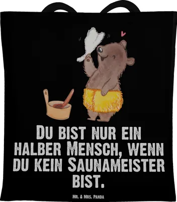 Produktbild von Mr. & Mrs. Panda dokumententasche Saunameister Herz - Schwarz - Geschenk, Tote Bag, Tragetasche, festival tasche, Jutebeutel, Büchertasche