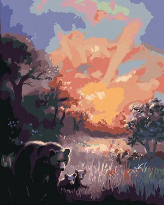 Produktbild von Zuty - Malen nach Zahlen - BÄR MIT JUNGEN UND SONNENUNTERGANG (D. RUSTY RUST), 40x50 cm, mit Keilrahmen (bereits gespannt)