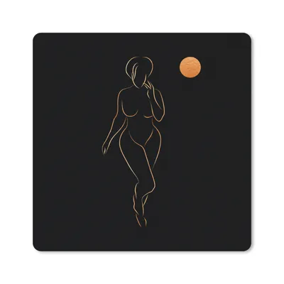 Produktbild von MuchoWow® Mauspad Mousepad Frau - Mond - Gold - Strichzeichnung 30x30 cm - Mousepads - Maus Mat - Pad - Mausunterlage - Gaming