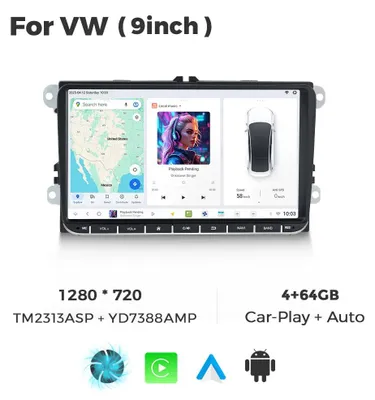 Image de Autoradio 2 DIN de 9 pouces - Lecteur multimédia - CarPlay sans fil - Android Auto - Navigation GPS - 12 Go de RAM