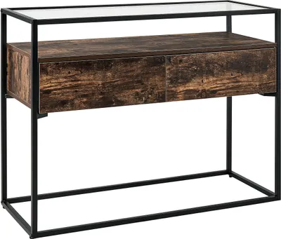 Zdjęcie produktu dla BELIANI Konsola ciemnobrązowy z czarnym szklany blat metalowa rama z szufladami nowoczesny design