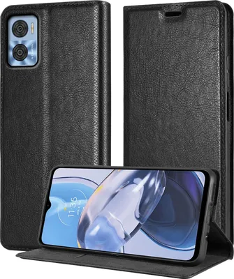 Produktbild von Cadorabo Hülle für Motorola MOTO E22 / E22i in NACHT SCHWARZ Schutzhülle mit Magnetverschluss, Standfunktion und Kartenfach Flip Case Cover Etui Handy Klapp Hülle Book Tasche