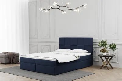 Productafbeelding van Boxspringbed voor de slaapkamer, model JOLIE, afmetingen 140x220 cm, bekleed met stof, fluweelachtig, donkerblauw