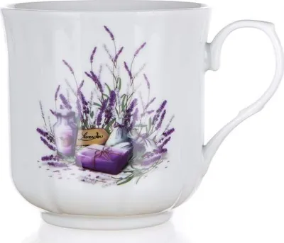 Produktbild von Becher, Kaffeebecher, Keramik, elegant, mit Lavendelmotiv, Große Kapazität 560 ml