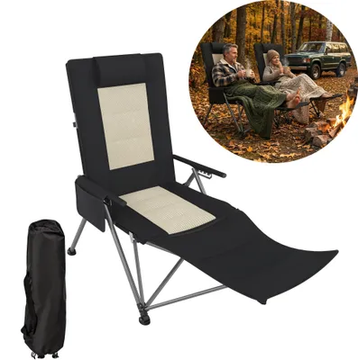 Image de Chaise de camping pliable rembourrée XINZI, dossier réglable sur 4 positions avec rembourrage en coton, pour le jardin, le camping et la pêche, noir
