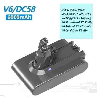 Obrázek produktu pro Náhradní baterie V6 6000 mAh – lithium-iontová baterie do vysavače – kompatibilní s modely V6, DC58, DC59, DC61, DC74, SV06, SV04, SV03 – vysoká kapacita, dobíjecí – V6 6000 mAh