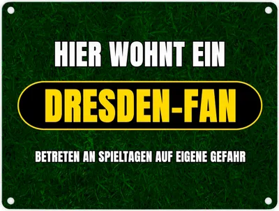 Produktbild von Hier wohnt ein Dresden-Fan Metallschild in 15x20 cm mit Rasenmotiv