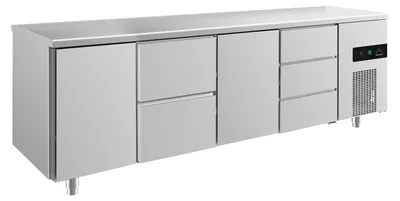 Produktbild von Gastro Kühltisch | Edelstahl | 2 Türen / 5 Schubladen | 2330 x 700 x 850 mm | -2 / +8 °C | 632 Liter