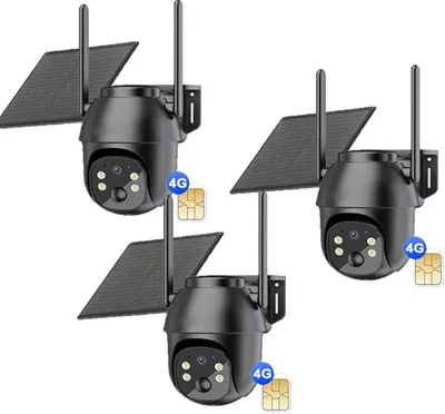 Image de 3X 4G LTE batterie/panneau solaire caméra de surveillance, Auto Zoom & Tracking, détection de personnes/véhicules/animaux, vision nocturne par spotlight