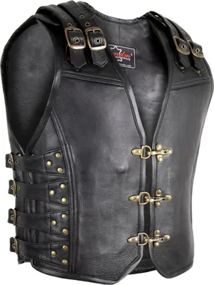 Produktbild von Herren Biker Lederkutte Schnallenweste Innen und Außen Leder Rocker Clubweste(3XL)