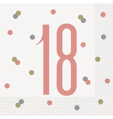 Produktbild von 16 Servietten 18. Geburtstag weiß-pink gepunktet 33x33cm - Einheitsgröße