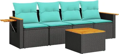 Produktbild von vidaXL 5-tlg. Garten-Sofagarnitur mit Kissen Schwarz Poly Rattan