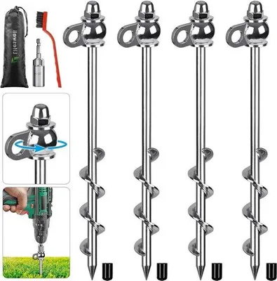 Zdjęcie produktu dla wytrzymała kotwa gruntowa 305 cm - zestaw 4 - spawana - łatwa do wkręcenia - wielokrotnego użytku - namioty kempingowe - trampoliny - wiaty - zestawy huśtawek