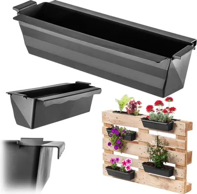 Produktbild von KADAX Blumenkasten für Europalette, Schwarz 6 Stück, Pflanzkasten für Palette, wetterfeste Blumenkästen für Europaletten, Pflanzkästen für Paletten