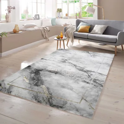 Produktbild von Teppich Wohnzimmer Marmor Optik in grau gold Größe - 200 x 290 cm