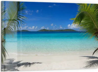 Produktbild von DEQORI Küchenrückwand Glas 60x40 cm 'Tropisches Meeresidyll' Spritzschutz Bad Rückwand Küche