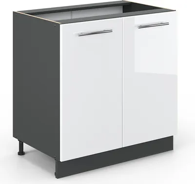 Produktbild von Spülenunterschrank Vicco Fame-Line Weiß Hochglanz 80 cm mit Regal, ohne Arbeitsplatte, Model 35534