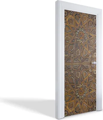 Produktbild von Türdeko Aufkleber Selbstklebende Wandsticker Personalisiert - Geometrische Holzdecke - 75 x 205 cm