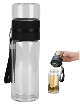 Doppelwandige Tee-Infuser-Flasche 500 ml, Borosilikatglas, Reisebecher